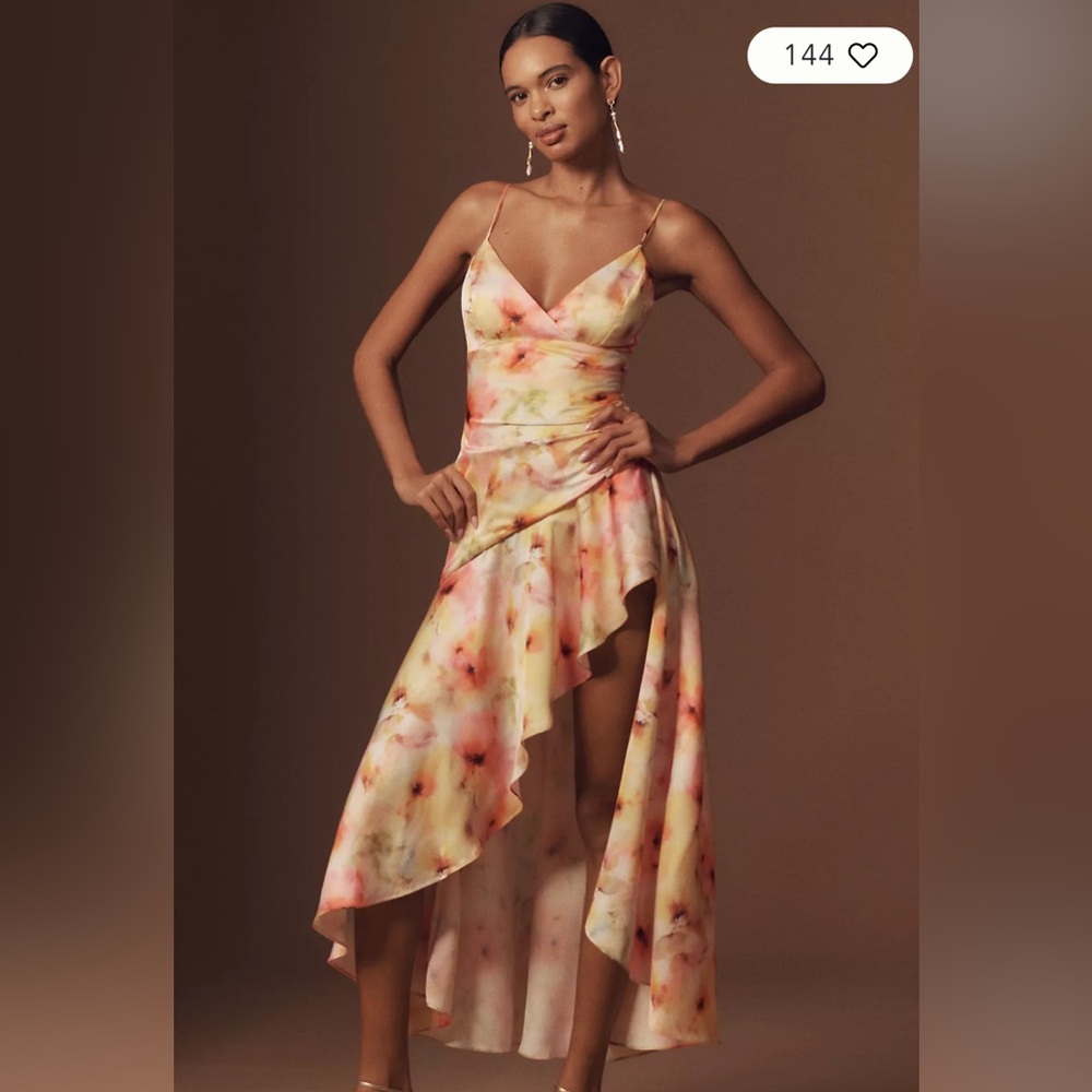 Anthropologie Asymmetrical Dress in Pink and Cream